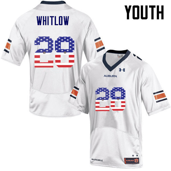 Youth Auburn Tigers #28 JaTarvious Whitlow USA Flag Fashion White College Stitched Football Jersey